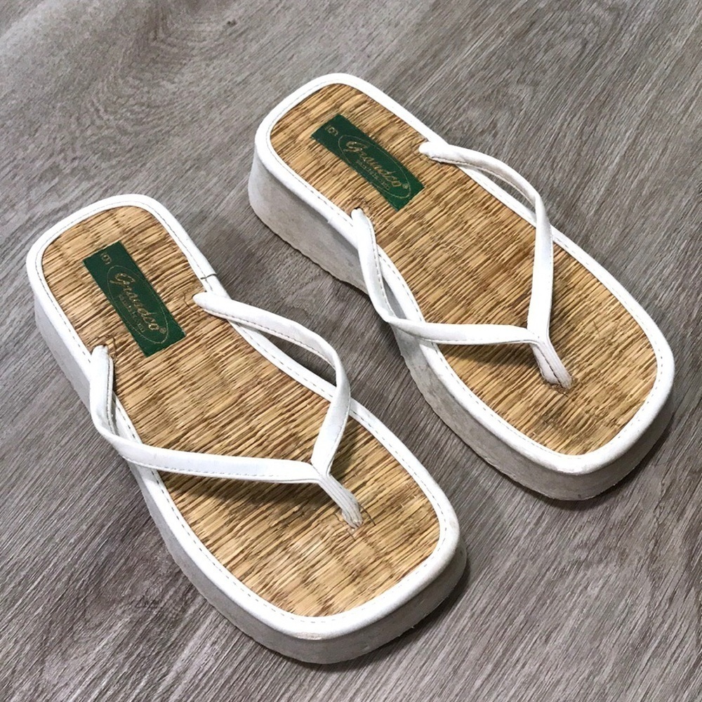 Grandco Straw Platform Flip Flops Sandals Size 6